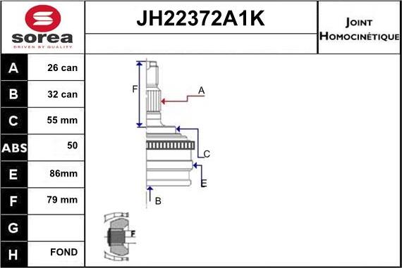 Sera JH22372A1K - Šarnīru komplekts, Piedziņas vārpsta www.autospares.lv