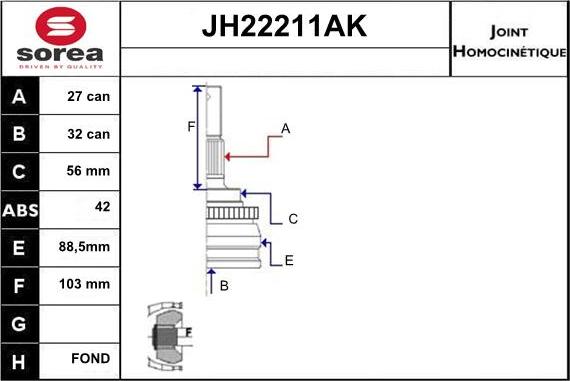 Sera JH22211AK - Šarnīru komplekts, Piedziņas vārpsta www.autospares.lv