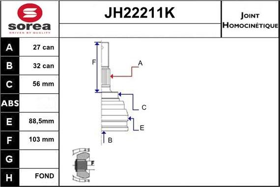 Sera JH22211K - Šarnīru komplekts, Piedziņas vārpsta www.autospares.lv