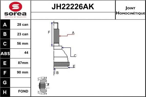 Sera JH22226AK - Šarnīru komplekts, Piedziņas vārpsta www.autospares.lv