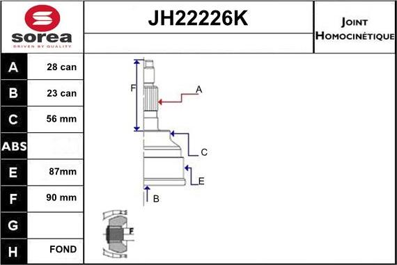 Sera JH22226K - Šarnīru komplekts, Piedziņas vārpsta www.autospares.lv