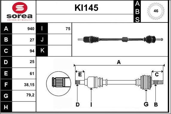 Sera KI145 - Приводной вал www.autospares.lv