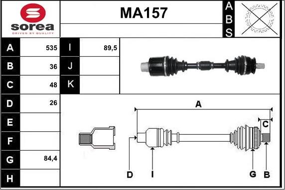 Sera MA157 - Piedziņas vārpsta www.autospares.lv