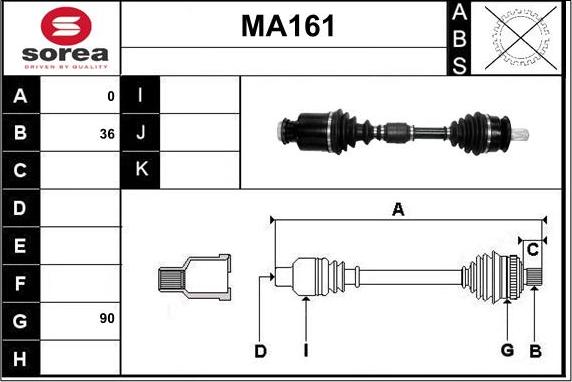 Sera MA161 - Piedziņas vārpsta www.autospares.lv