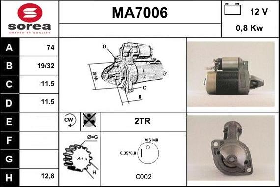 Sera MA7006 - Стартер www.autospares.lv