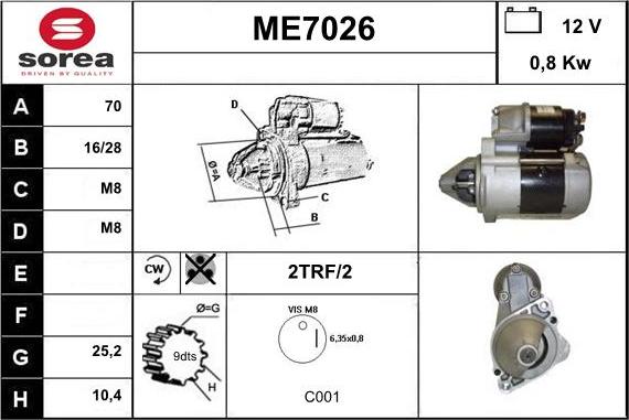 Sera ME7026 - Стартер www.autospares.lv