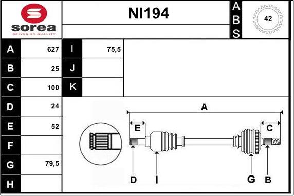 Sera NI194 - Piedziņas vārpsta www.autospares.lv