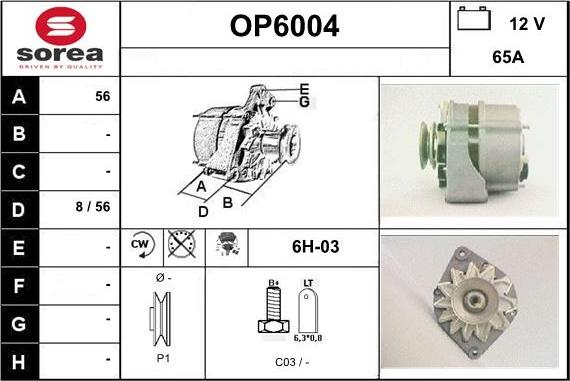 Sera OP6004 - Alternator www.autospares.lv