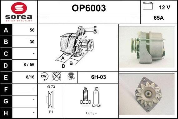 Sera OP6003 - Alternator www.autospares.lv