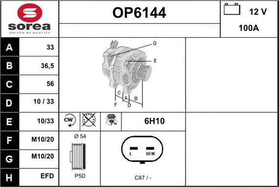 Sera OP6144 - Alternator www.autospares.lv