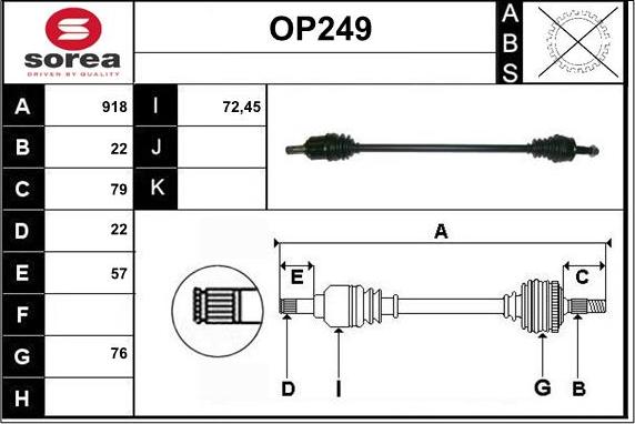 Sera OP249 - Piedziņas vārpsta autospares.lv