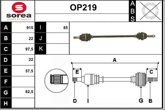 Sera OP219 - Piedziņas vārpsta www.autospares.lv