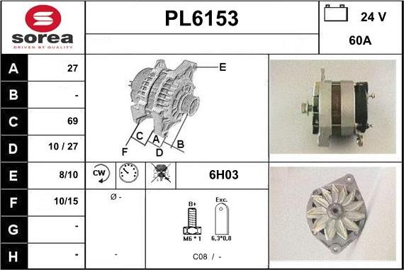 Sera PL6153 - Alternator www.autospares.lv