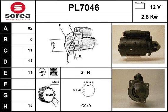 Sera PL7046 - Стартер www.autospares.lv