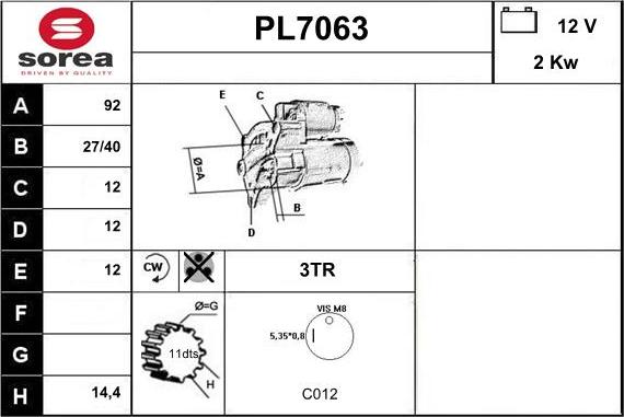 Sera PL7063 - Starteris autospares.lv