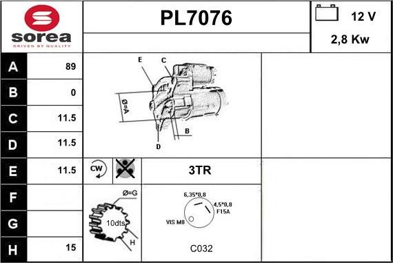 Sera PL7076 - Starteris autospares.lv