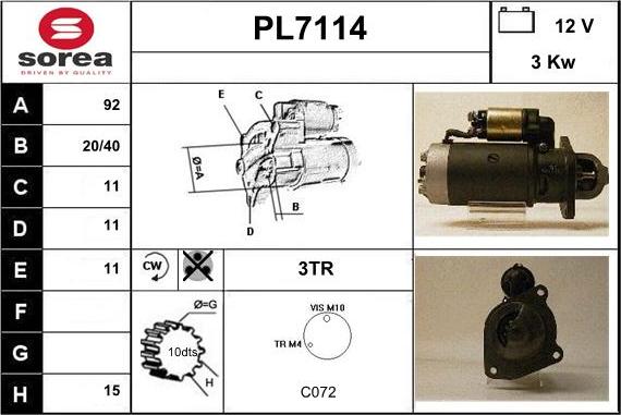 Sera PL7114 - Starteris autospares.lv