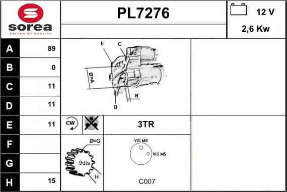 Sera PL7276 - Стартер www.autospares.lv