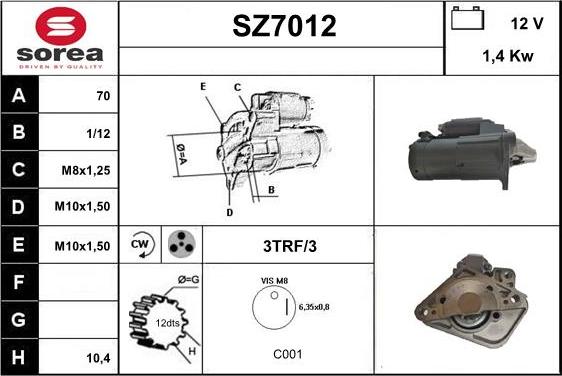 Sera SZ7012 - Starteris autospares.lv