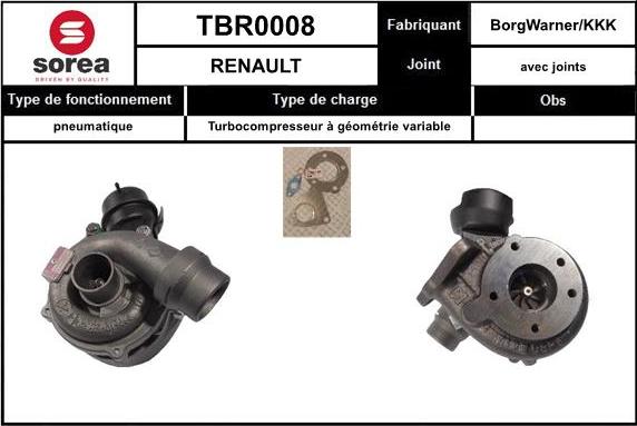 Sera TBR0008 - Турбина, компрессор www.autospares.lv