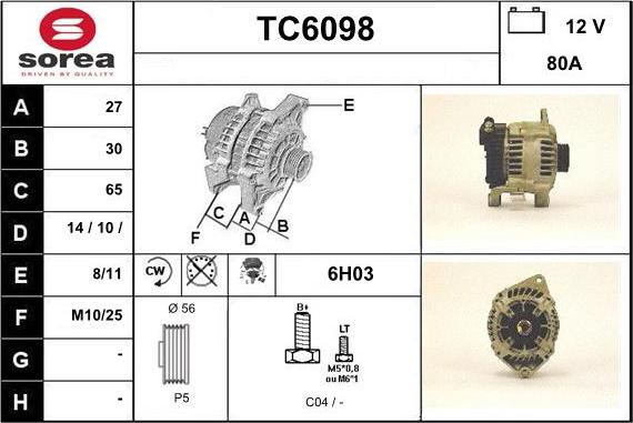 Sera TC6098 - Alternator www.autospares.lv