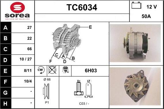 Sera TC6034 - Alternator www.autospares.lv