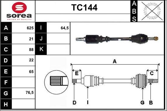 Sera TC144 - Piedziņas vārpsta www.autospares.lv