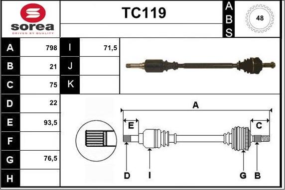 Sera TC119 - Piedziņas vārpsta www.autospares.lv