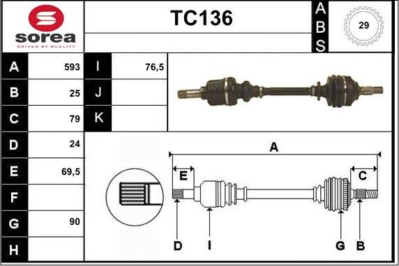 Sera TC136 - Piedziņas vārpsta autospares.lv