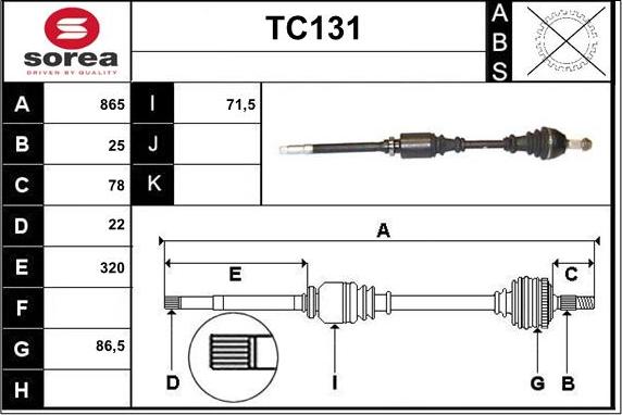 Sera TC131 - Piedziņas vārpsta www.autospares.lv