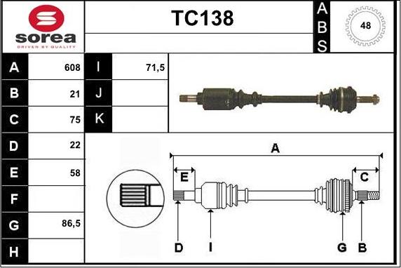 Sera TC138 - Piedziņas vārpsta www.autospares.lv