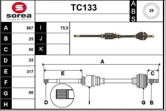 Sera TC133 - Piedziņas vārpsta www.autospares.lv