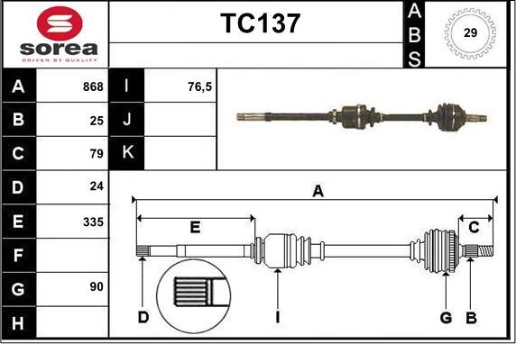 Sera TC137 - Piedziņas vārpsta autospares.lv