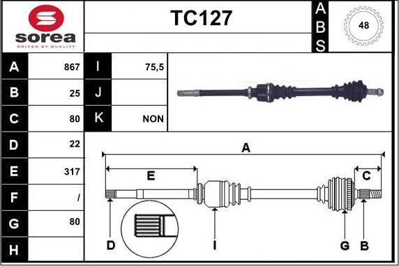 Sera TC127 - Piedziņas vārpsta www.autospares.lv