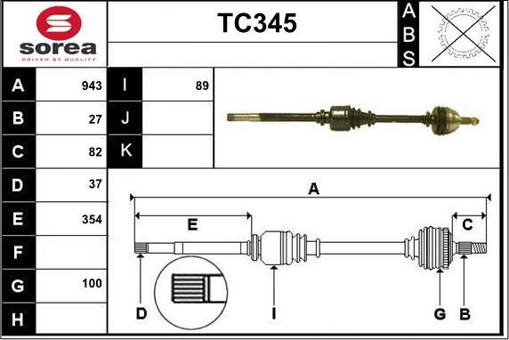 Sera TC345 - Piedziņas vārpsta www.autospares.lv