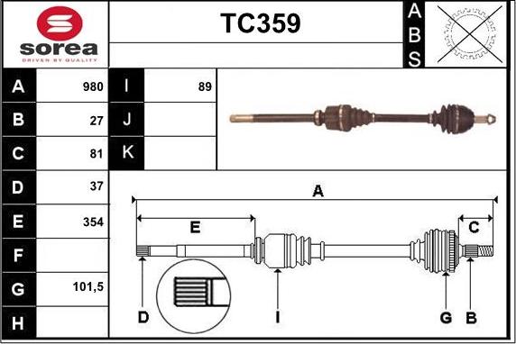 Sera TC359 - Piedziņas vārpsta www.autospares.lv