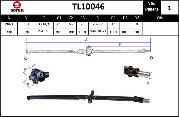 Sera TL10046 - Kardānvārpsta, Galvenais pārvads www.autospares.lv