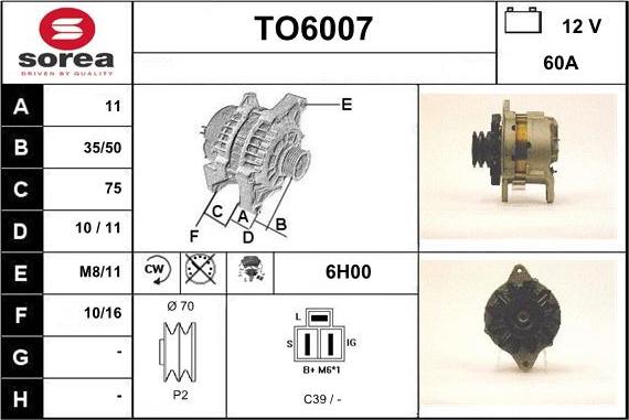 Sera TO6007 - Alternator www.autospares.lv