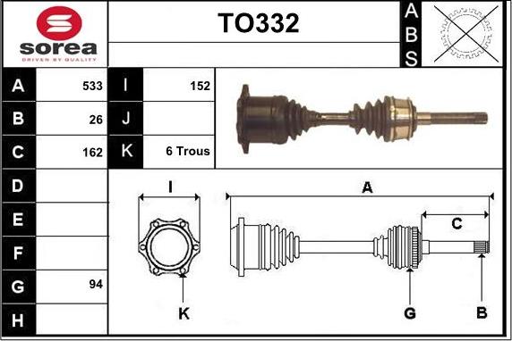 Sera TO332 - Приводной вал www.autospares.lv