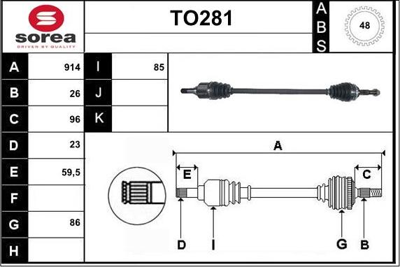 Sera TO281 - Piedziņas vārpsta www.autospares.lv