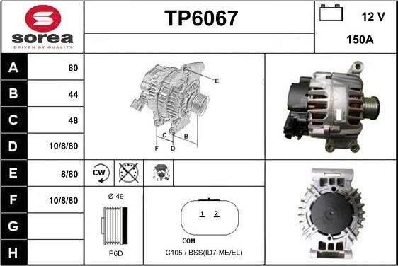 Sera TP6067 - Alternator www.autospares.lv