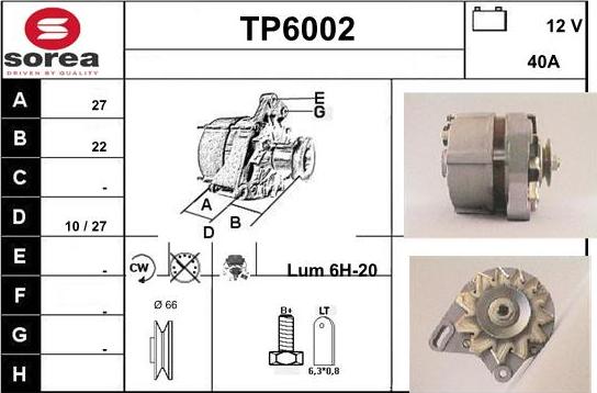 Sera TP6002 - Alternator www.autospares.lv