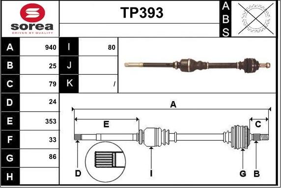 Sera TP393 - Piedziņas vārpsta www.autospares.lv