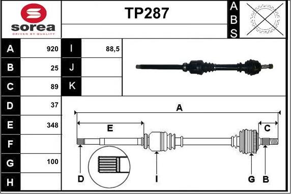 Sera TP287 - Piedziņas vārpsta www.autospares.lv