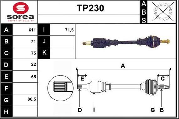 Sera TP230 - Piedziņas vārpsta www.autospares.lv