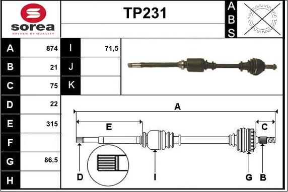 Sera TP231 - Piedziņas vārpsta www.autospares.lv