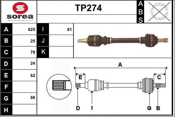 Sera TP274 - Piedziņas vārpsta www.autospares.lv