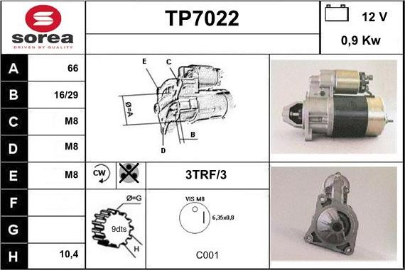 Sera TP7022 - Starteris autospares.lv