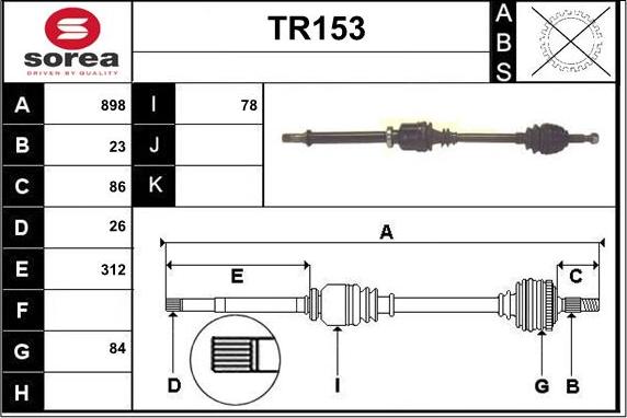 Sera TR153 - Piedziņas vārpsta autospares.lv