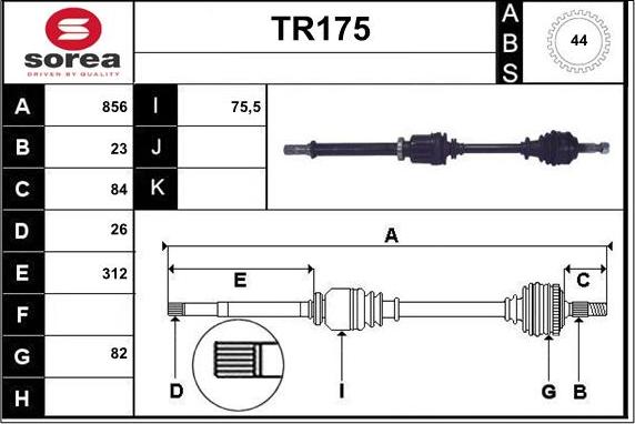 Sera TR175 - Piedziņas vārpsta www.autospares.lv